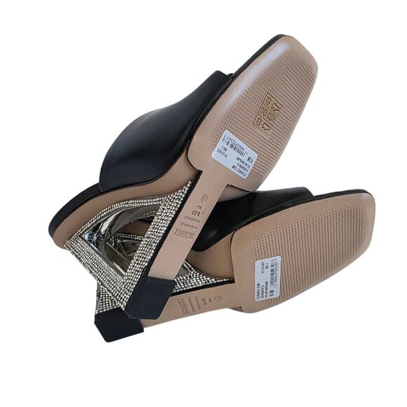 Schutz Black with Silver Rhinestone Sculptural Heel Filipa Wedge Sandals 8.5 - Picture 5 of 8